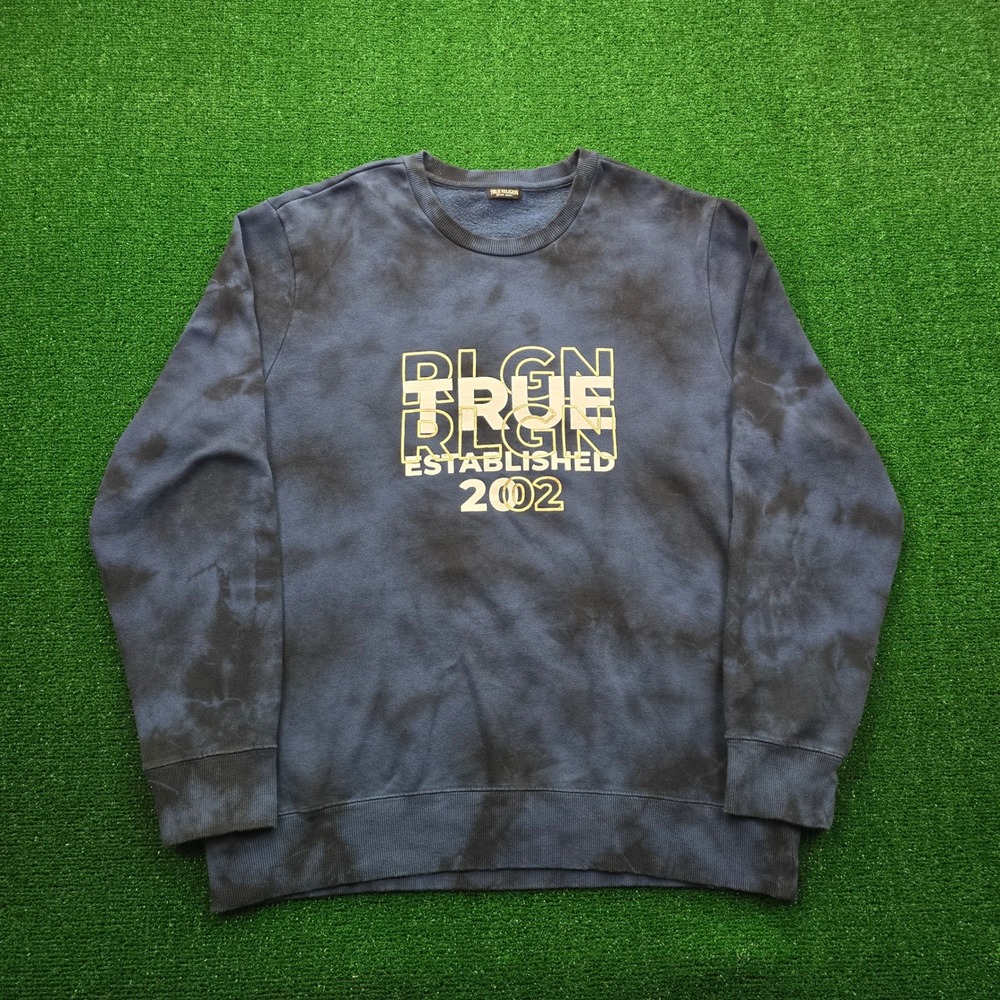 True Religion Sweatshirt‎ Mens XL Blue Tie Dye Crewneck Pullover Streetwear Logo